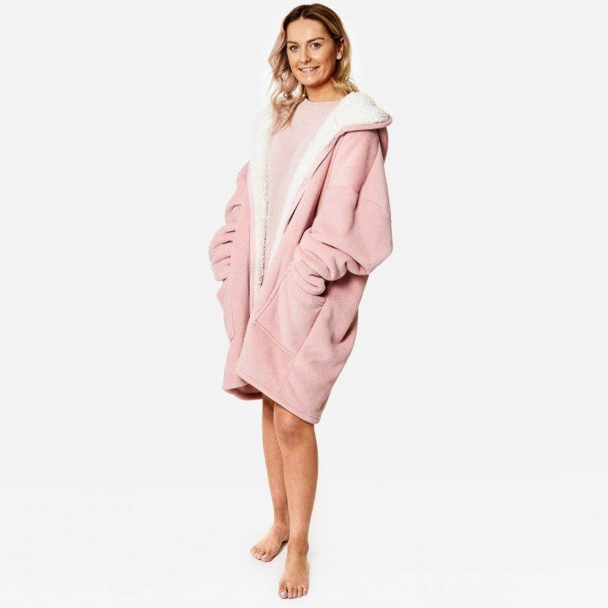 Sienna Sherpa Zip Up Hoodie Blanket, Blush Pink One size