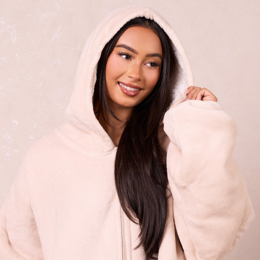 Sienna Sherpa Zip Up Hoodie Blanket Natural