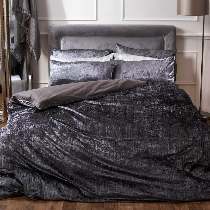 Sienna Valencia Crushed Velvet Duvet Set Charcoal