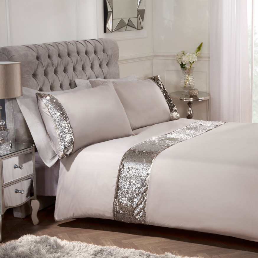 Sienna Mermaid Sequin Duvet Cover Set Mink