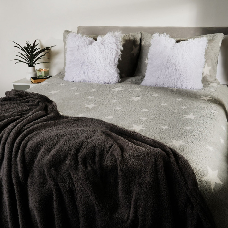 Dreamscene Star Teddy Fleece Duvet Cover Set Grey