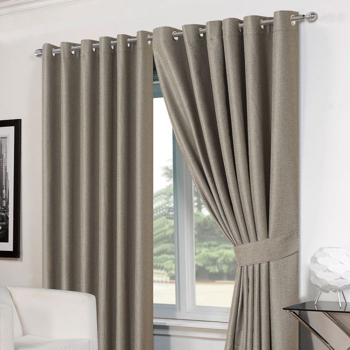 Luxury Basket Weave Lined  Eyelet Curtains with Tiebacks - Silver Grey 46"x54"