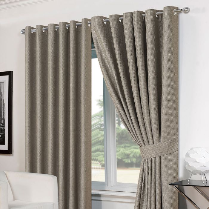 Luxury Basket Weave Lined  Eyelet Curtains with Tiebacks - Silver Grey 46"x72"