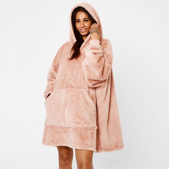 Brentfords Teddy Fleece Hoodie Blanket, Blush Pink - Adults - One Size