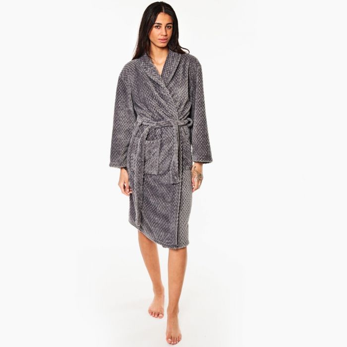 Brentfords Waffle Fleece Dressing Gown, One Size - Charcoal Grey