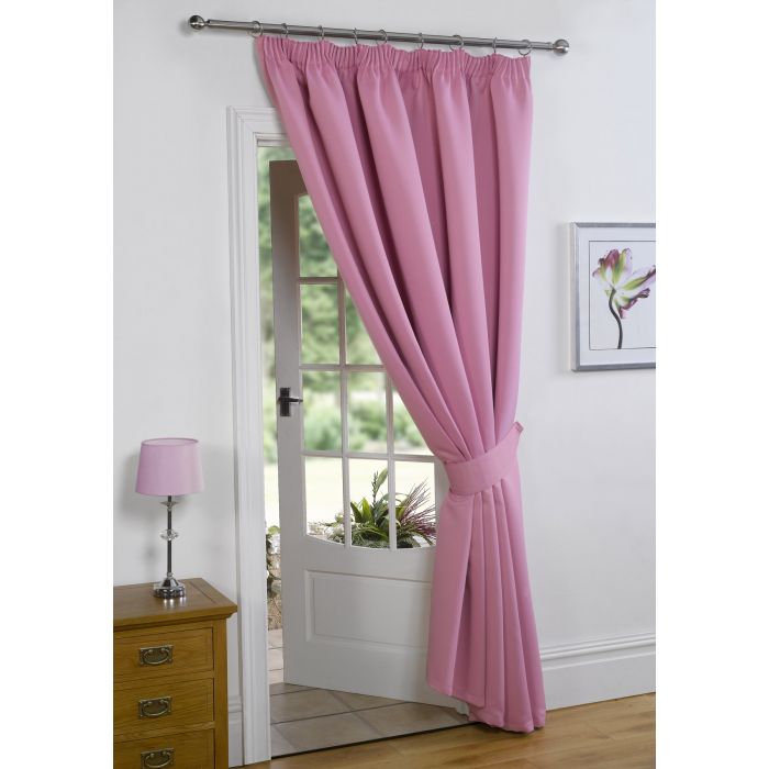 Thermal Pencil Pleat Blackout 1 Door Curtain Ready Made Lined - Pink 66x84