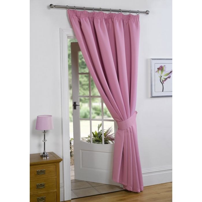 Thermal Pencil Pleat Blackout 1 Door Curtain Ready Made Lined Pink 66x84