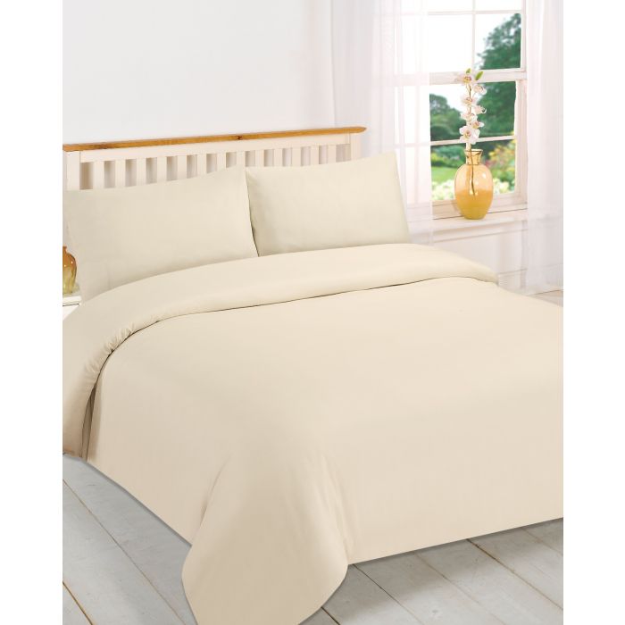 Brentfords Plain Duvet Cover Quilt with Pillowcases - Cream, Double
