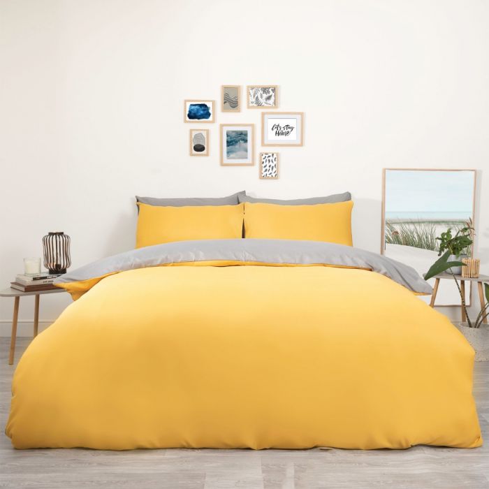 Ords Reversible Duvet Cover Set, Grey And Yellow Duvet Covers Queen Size