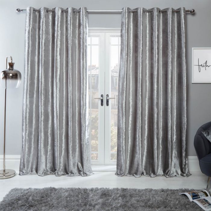 Sienna Home Crushed Velvet Eyelet Curtains - Silver 90" x 72"