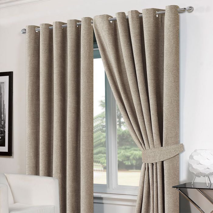 Ring Top Eyelet Chenille Lined  Ready Made Curtains Silver Grey
