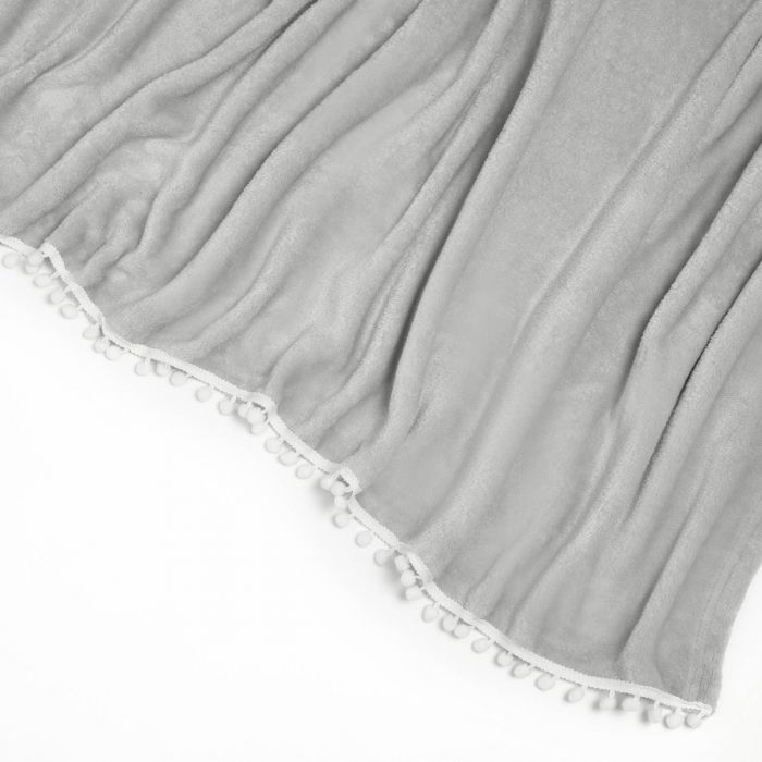 Dreamscene Flannel Fleece Pom Pom Throw - Grey