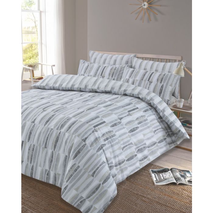 Dreamscene Ellipse Duvet Cover with Pillow Case Reversible Geometric Bedding Set, Charcoal Grey Silver - King