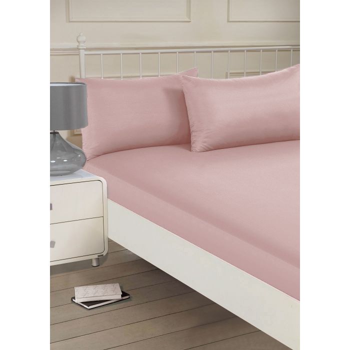 Brentfords Plain Fitted Bed Sheet, Blush Pink Double