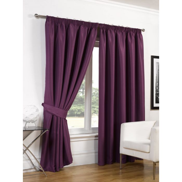 Luxury Faux Silk Blackout Curtains Including Tiebacks - Aubergine 46x54