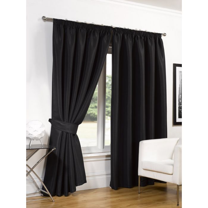 Luxury Faux Silk Blackout Curtains Including Tiebacks - Black 66x72