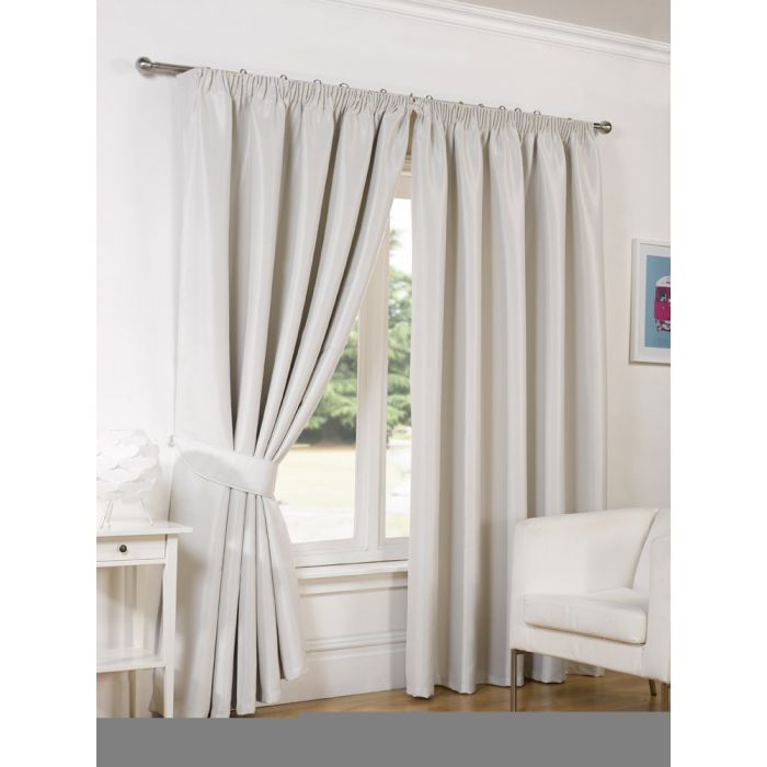 Luxury Faux Silk Blackout Curtains With Tiebacks - Natural 46"X72"