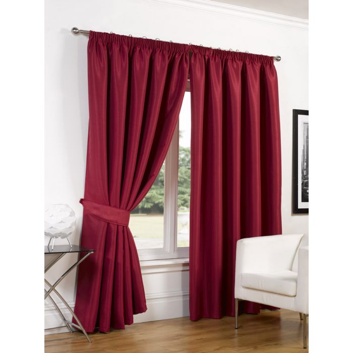Luxury Faux Silk Blackout Curtains Including Tiebacks - Red 46"X54"