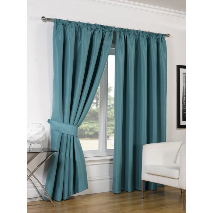 Luxury Faux Silk Blackout Curtains Including Tiebacks - Teal 90"X90"