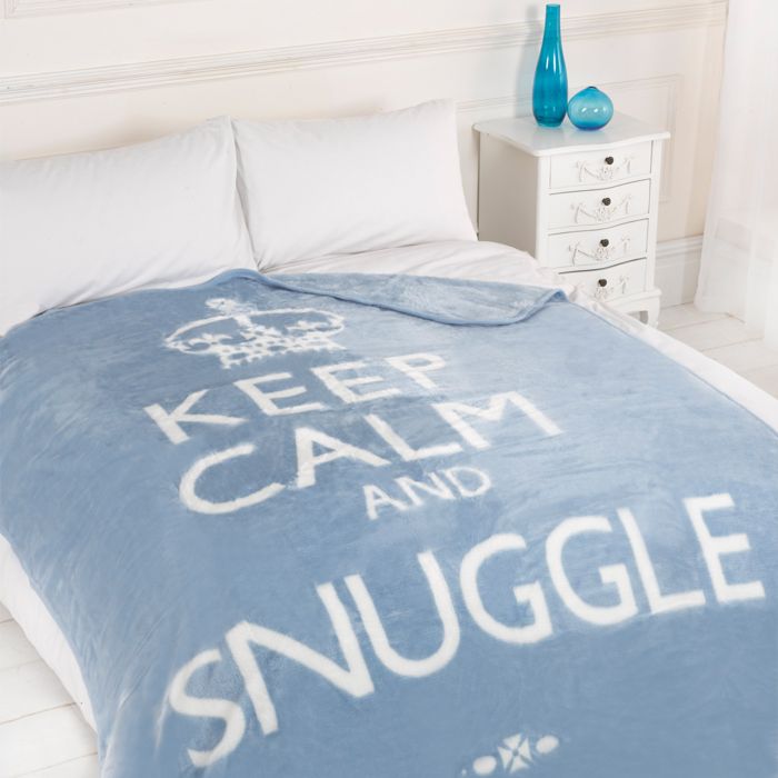 Dreamscene Large Soft Blanket Throw Keep Calm and Snuggle Blue White 200 x 240cm