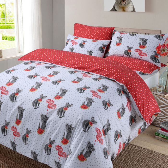 Koala Animal Print Reversible Duvet Single Cover Set Red