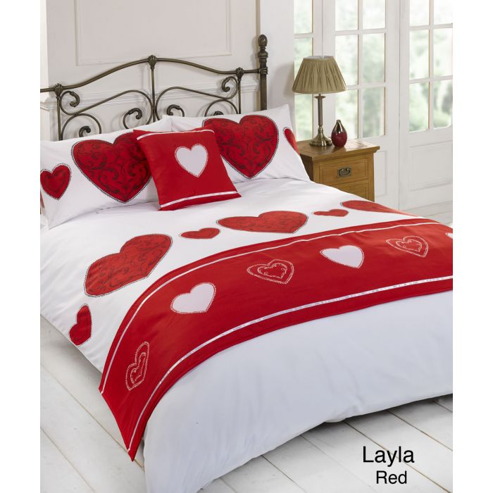 Layla Duvet Quilt Bedding Bed In A Bag Cushion Cover Runner - Red, Single