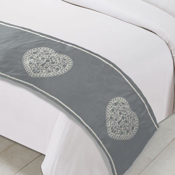 Heart Print Bed Runner Grey 50 x 200cm