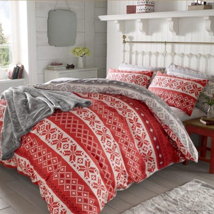 Christmas Nordic Duvet Cover Thermal 100% Brushed Cotton Xmas Bedding Set - Double