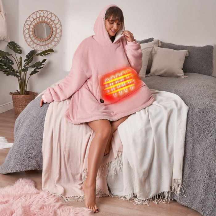 OHS Electric Heated Oversized Hoodie Blanket Blush