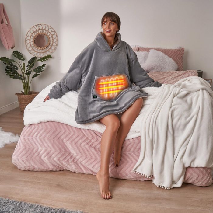 OHS Electric Heated Oversized Hoodie Blanket Charcoal