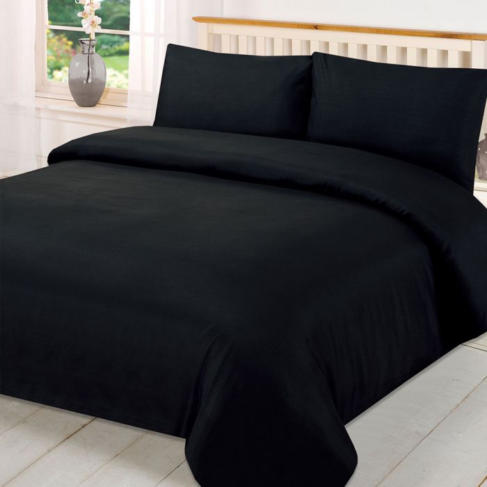 Brentfords Plain Duvet Cover Quilt with Pillowcases - Black, Super King