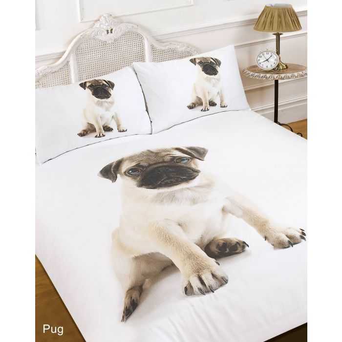 3D Pug Dog Animal Print Duvet Cover with Pillow Cases Bedding Set - Single