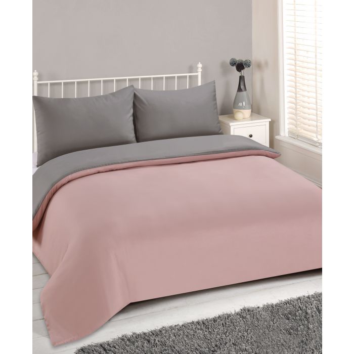 Brentfords Reversible Duvet Cover Set, Blush Pink Grey Double