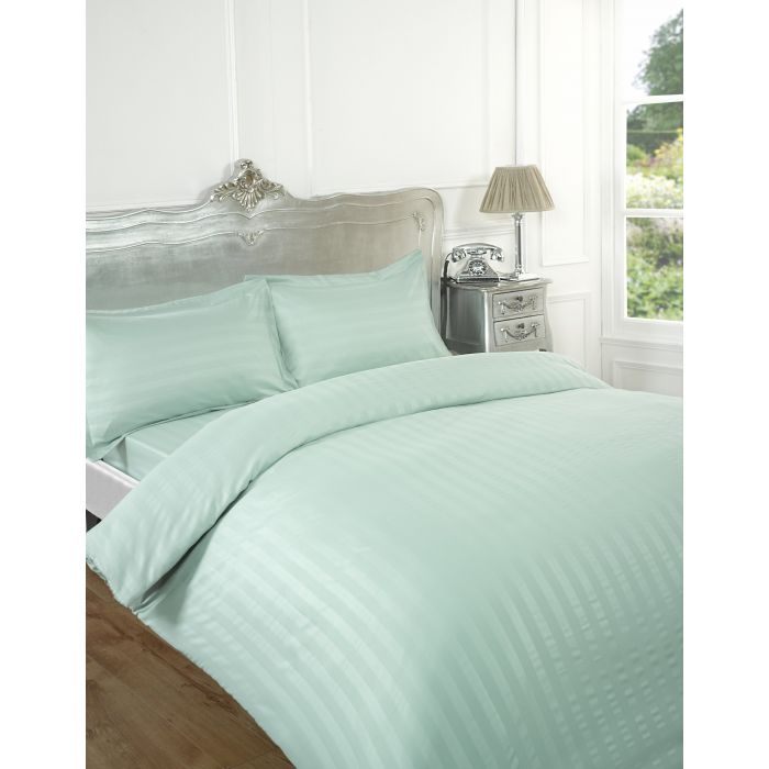 Dreamscene Complete Duvet Cover with Pillowcases Fitted Sheet Sateen Stripe - Duck Egg - King Size