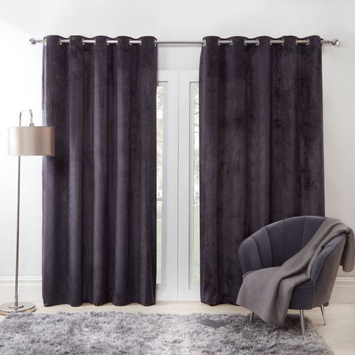 Luxury Soft Matte Velvet Plush Eyelet Ring Top Lined Ready Made Pair Curtains 