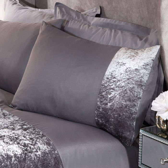 Sienna Crushed Velvet Band 4 Pack of Pillowcases - Silver Grey