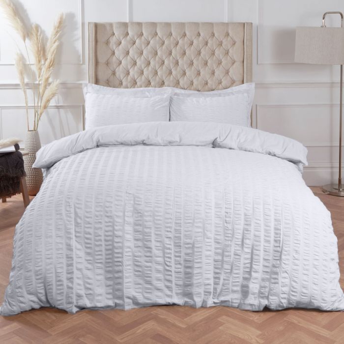 Highams Seersucker Duvet Set White
