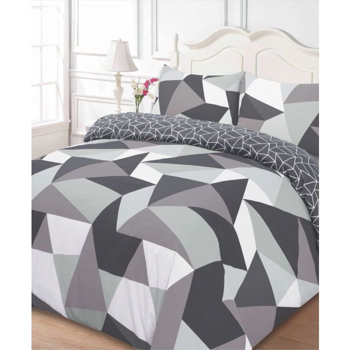 Dreamscene Shapes Geometric Duvet Cover Bedding Set, Black Grey - Double
