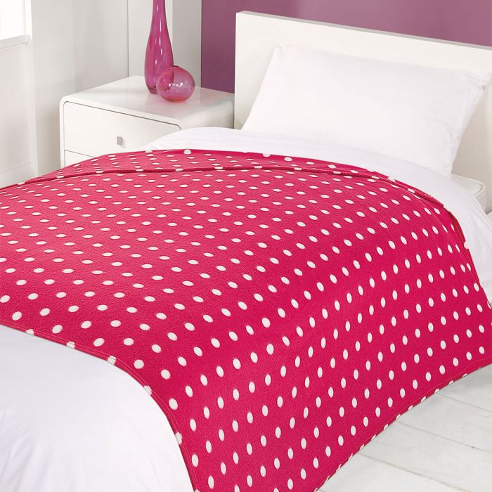 Dreamscene Spot Bedding Bed Cover Throw Over Sofa Fleece Blanket Pink - 200x240cm