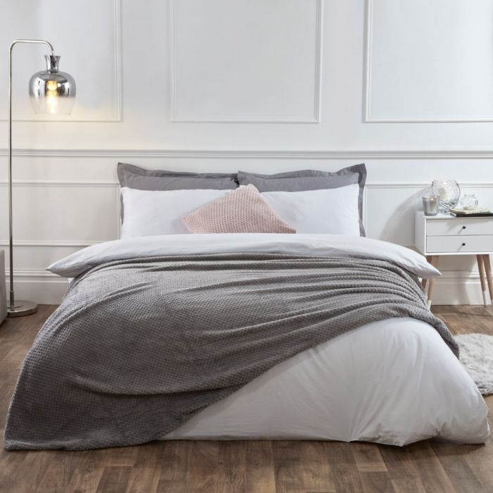 Luxury Waffle Mink Warm Throw Over Sofa Bed Soft Blanket 200 x 240cm Charcoal