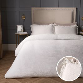 OHS Seersucker Frill Duvet Cover Set - White