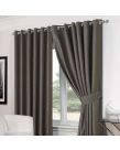 Luxury Basket Weave Lined  Eyelet Curtains with Tiebacks - Charcoal