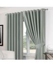 Luxury Basket Weave Lined  Eyelet Curtains with Tiebacks - Duck Egg 66"x54"
