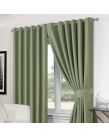 Luxury Basket Weave Lined  Eyelet Curtains with Tiebacks - Soft Green 46"x54"