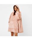 Brentfords Teddy Fleece Hoodie Blanket, Blush Pink - Adults - One Size