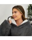 Brentfords Teddy Fleece Sherpa Reverse Hoodie Blanket - Charcoal