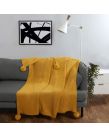 Dreamscene Large Chunky Knit Pom Pom Throw, Mustard Yellow Ochre - 150 x 180cm