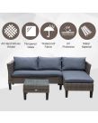 Outsunny Rattan L Shaped Sofa Set, Grey - 3 Seater