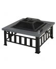 Outsunny Square Metal Fire Pit With Cover - Black/Grey