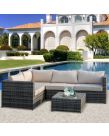 Outsunny Rattan Corner Sofa Set With Coffee Table, Grey/Beige - 4 Seater